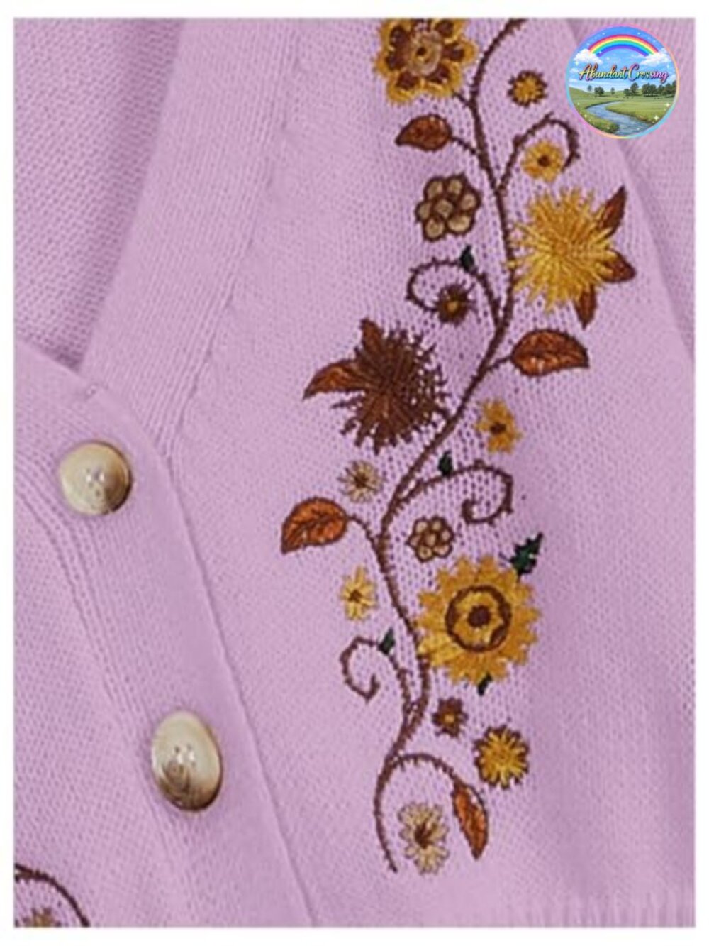 V Neck Floral Embroidered Cardigan Sweater Lantern Sleeve Button Down Crop - Picture 3 of 4